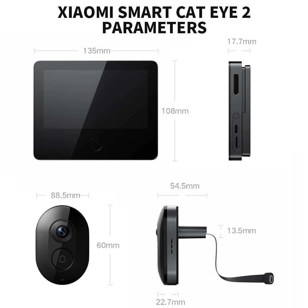 Xiaomi Smart Cat eye 2 WiFi Wireless Camera Video Peephole Doorbell 3MP HD Infrared Night Vision 180 Wide Nngle For Mi Home APP
