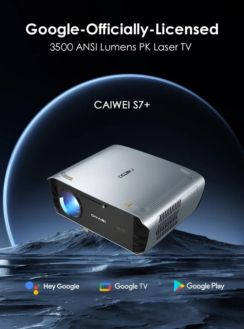 CAIWEI S7+ 4K Ultra HD Projector Video 3500 ANSI Home Theater Android for Movies Auto Focus Smart TV Beam Projectors for Outdoor
