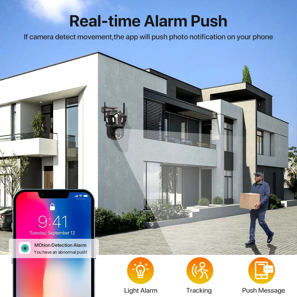 WONSDAR Three Screen WIFI IP Camera Outdoor  Dual Lens Camera Ai Human Detection Waterproof CCTV Video Security Camera iCsee