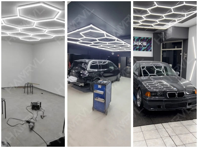 Garage Lights Hexagon Lamp 110-240V LED Tube Honeycomb Barbershop Ceiling Lighting For Workshop 4S Car Show Auto Body Repair Gym