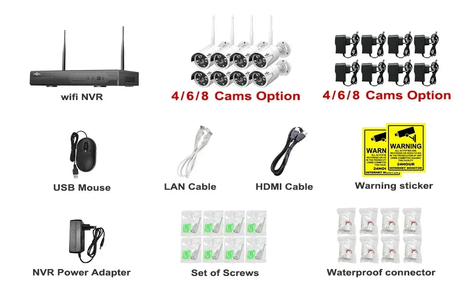 Hiseeu 3/5/8MP WIFI Security Camera Kit Night Vision One-way Audio P2P 16CH NVR Bullet Camera  Wireless CCTV Surveillance System