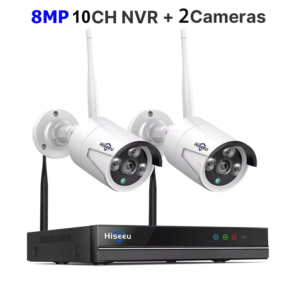 Hiseeu 3/5/8MP WIFI Security Camera Kit Night Vision One-way Audio P2P 16CH NVR Bullet Camera  Wireless CCTV Surveillance System