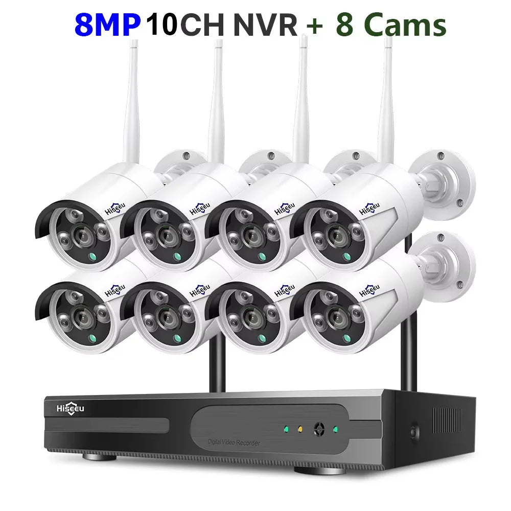 Hiseeu 3/5/8MP WIFI Security Camera Kit Night Vision One-way Audio P2P 16CH NVR Bullet Camera  Wireless CCTV Surveillance System