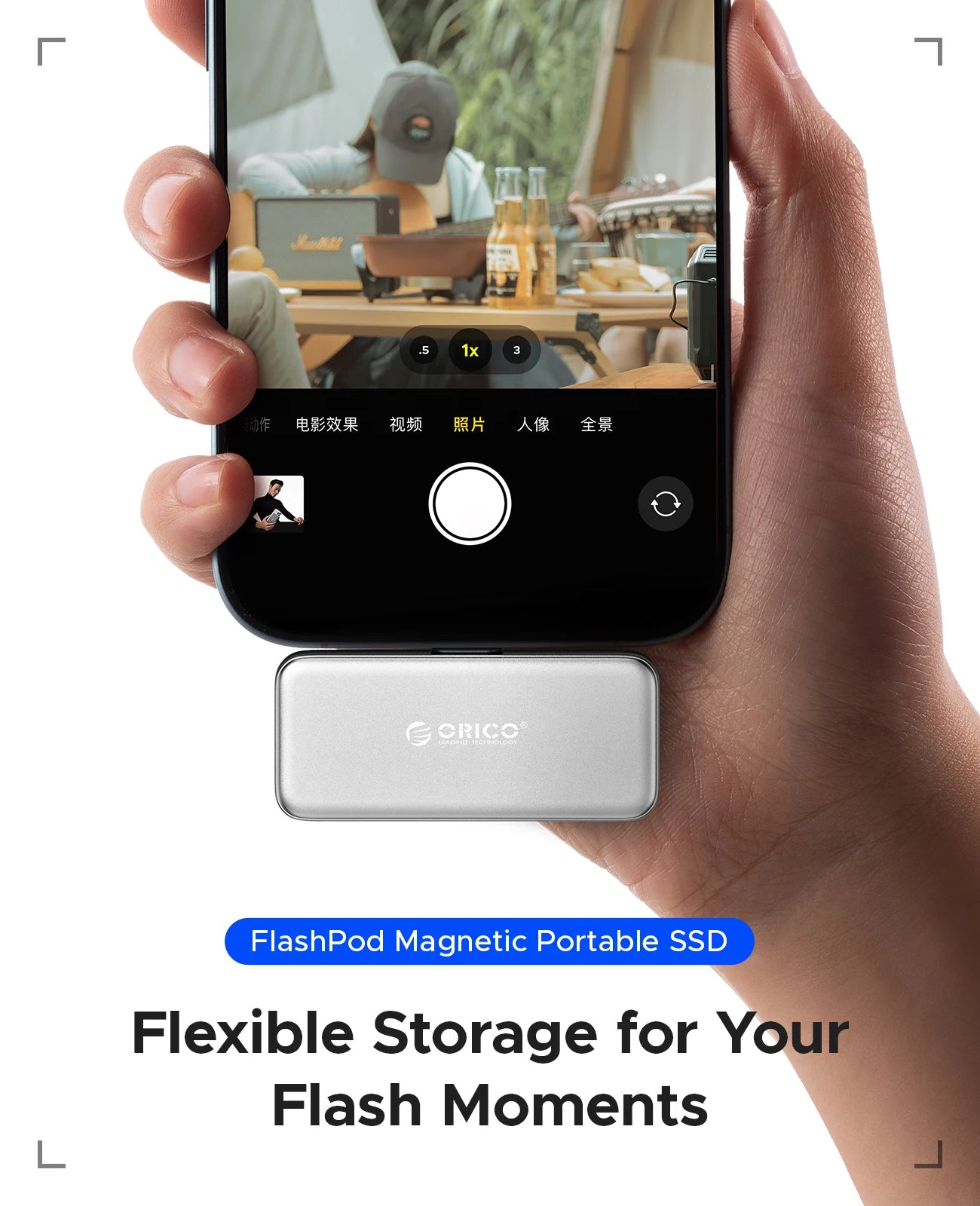 ORICO FlashPod 1TB MINI Magnetic Portable SSD Up to 2000MB/s ProRes with Direct Plug for iPhone 15 16 Series, Tablets, Laptop