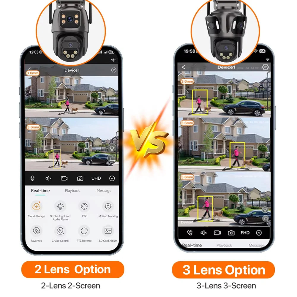 WONSDAR Three Screen WIFI IP Camera Outdoor  Dual Lens Camera Ai Human Detection Waterproof CCTV Video Security Camera iCsee
