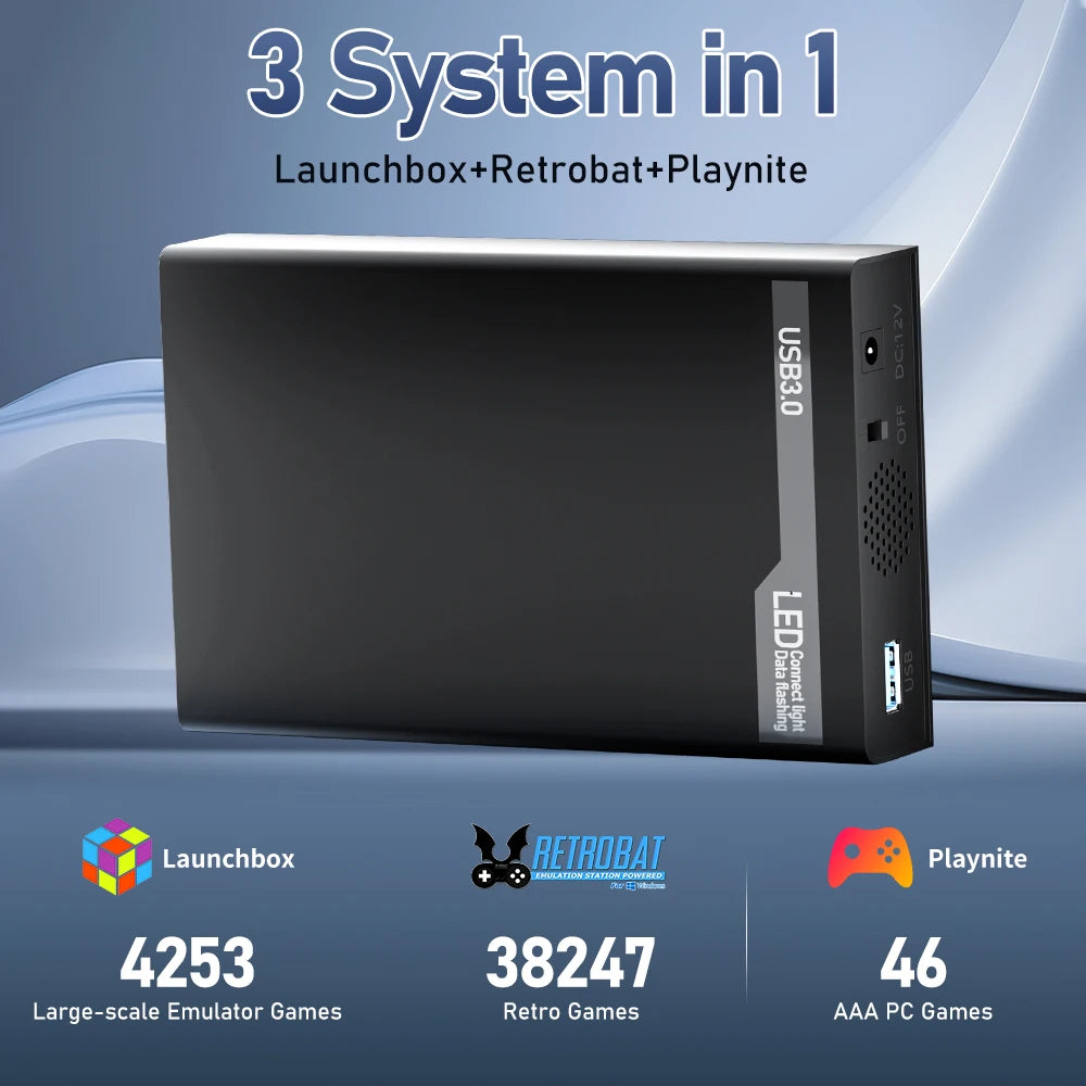 Mix 500GB Gaming HDD Retro Video Game Console Retrobat＆Playnite＆Launchbox OS for XBOX/PS3/PS2/Switch/Wii/WiiU with 38000+Games
