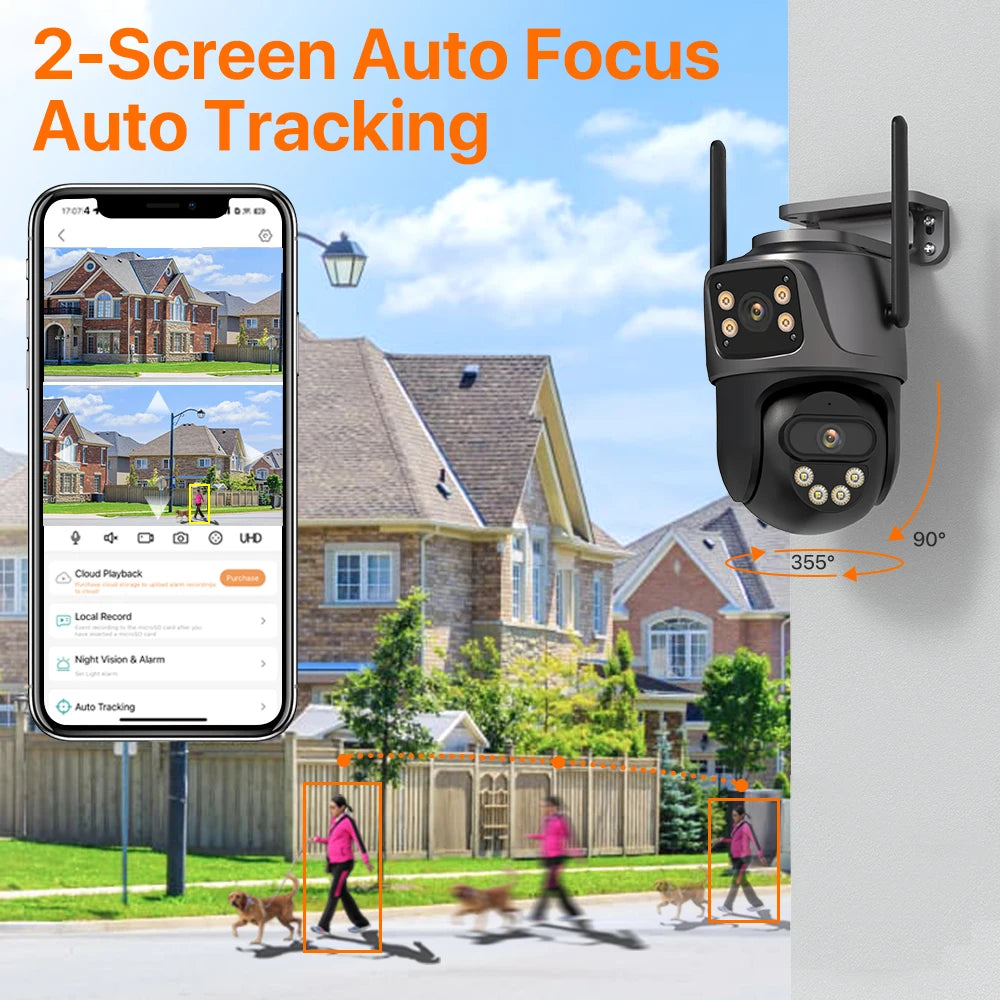 WONSDAR Three Screen WIFI IP Camera Outdoor  Dual Lens Camera Ai Human Detection Waterproof CCTV Video Security Camera iCsee