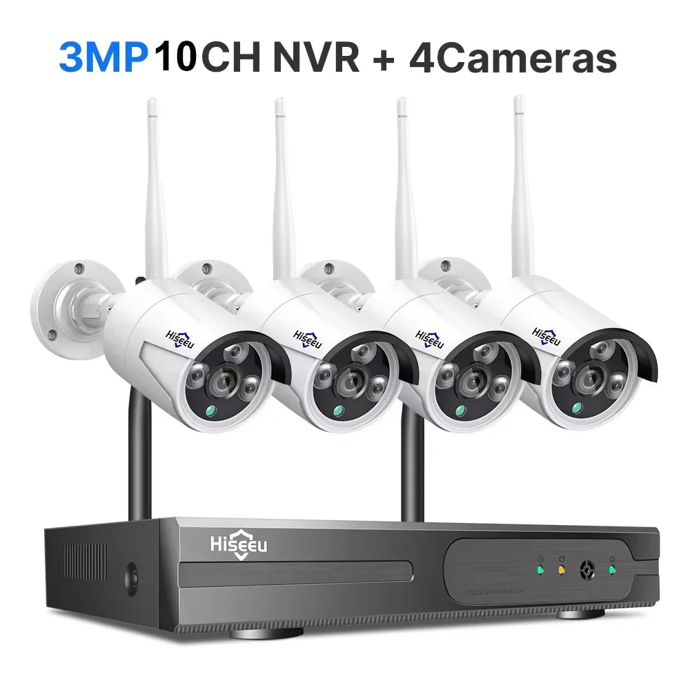 Hiseeu 3/5/8MP WIFI Security Camera Kit Night Vision One-way Audio P2P 16CH NVR Bullet Camera  Wireless CCTV Surveillance System