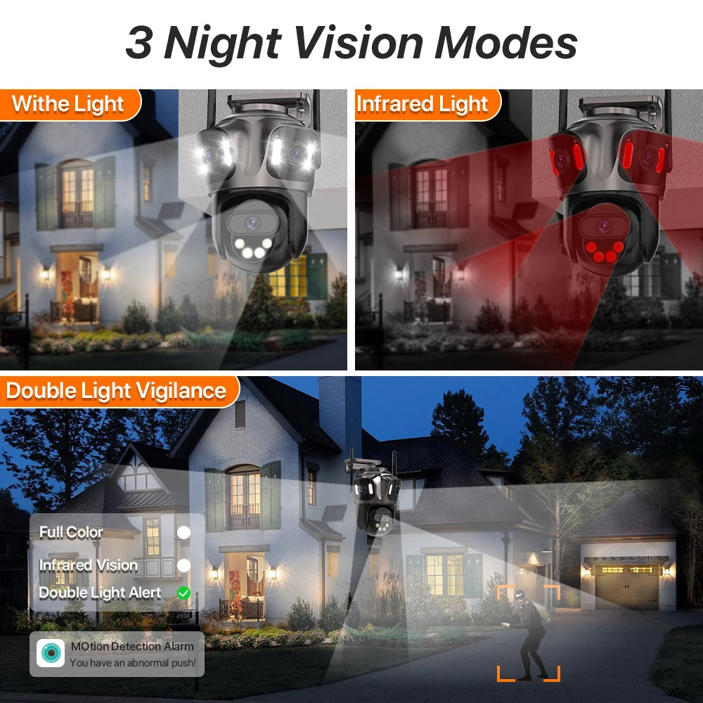 WONSDAR Three Screen WIFI IP Camera Outdoor  Dual Lens Camera Ai Human Detection Waterproof CCTV Video Security Camera iCsee