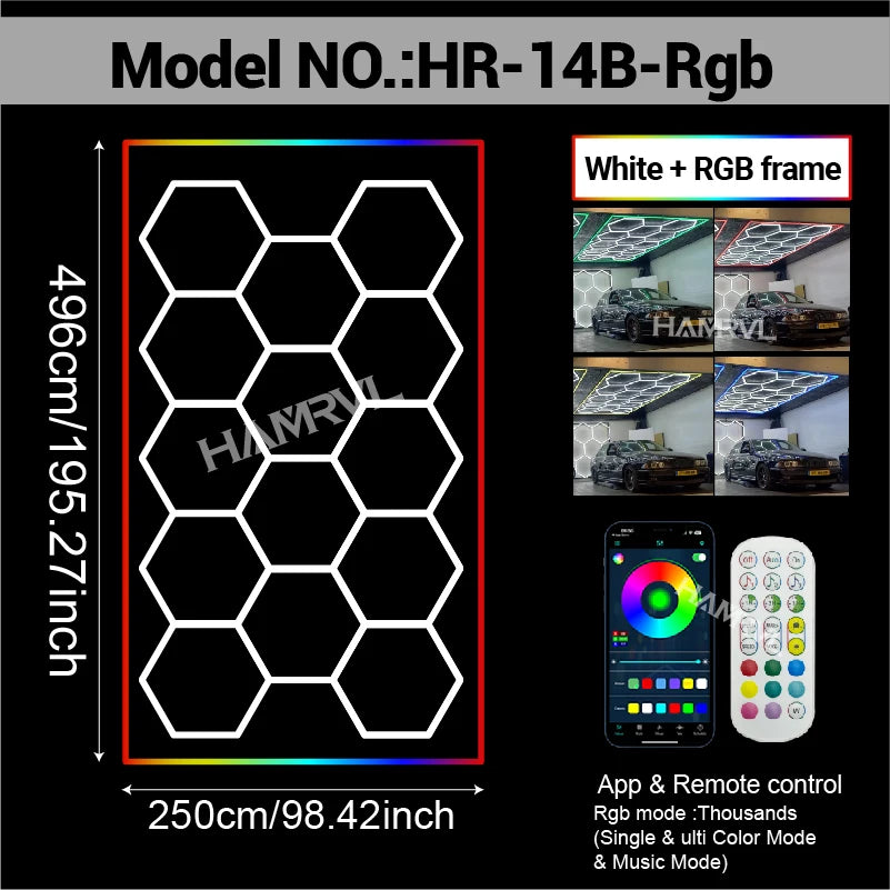 Garage Lights Hexagon Lamp 110-240V LED Tube Honeycomb Barbershop Ceiling Lighting For Workshop 4S Car Show Auto Body Repair Gym