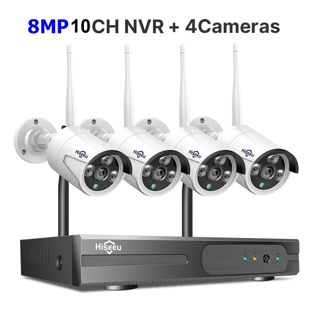Hiseeu 3/5/8MP WIFI Security Camera Kit Night Vision One-way Audio P2P 16CH NVR Bullet Camera  Wireless CCTV Surveillance System