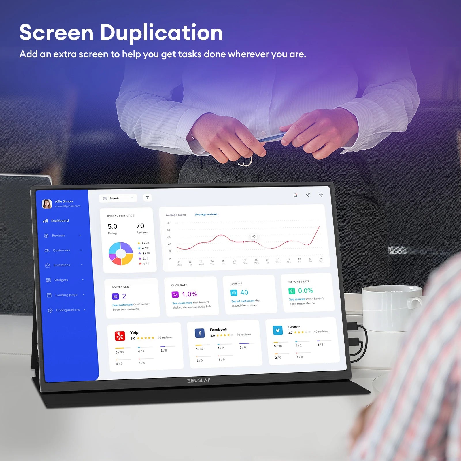 ZEUSLAP 16" 2.5K 144hz Portable Monitor 2560*1600 16:10 100%sRGB 500Cd/m²  Travel Gaming Display for Laptop Switch ps4 ps5 Xbox