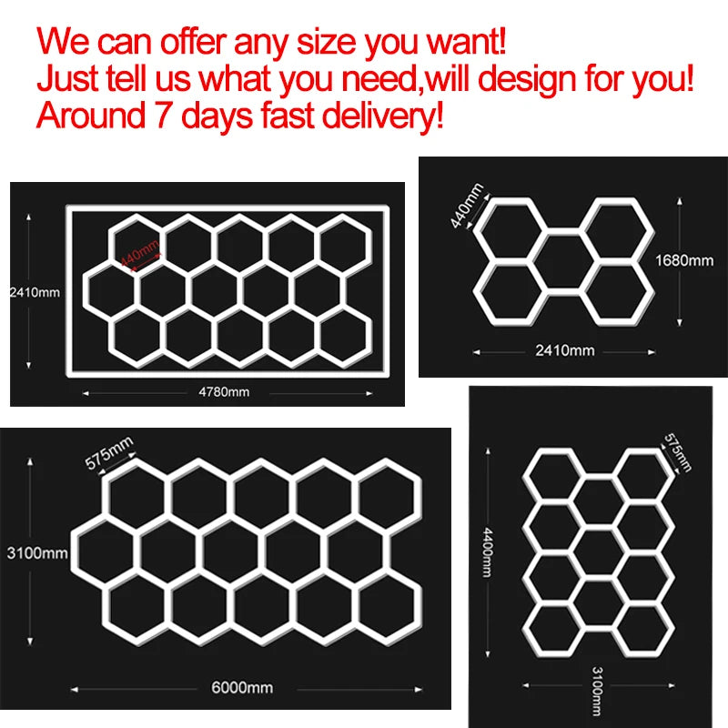 Garage Lights Hexagon Lamp 110-240V LED Tube Honeycomb Barbershop Ceiling Lighting For Workshop 4S Car Show Auto Body Repair Gym