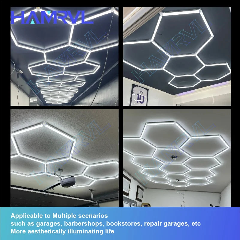 Garage Lights Hexagon Lamp 110-240V LED Tube Honeycomb Barbershop Ceiling Lighting For Workshop 4S Car Show Auto Body Repair Gym