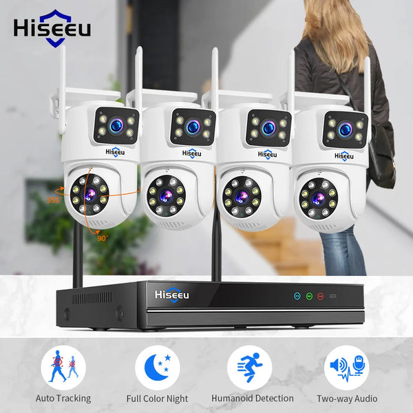 Hiseeu 3K 6MP Dual Lens WiFi CCTV Surveillance Kit Automatic Tracking Color Night Vision P2P 16CH NVR IP Cameras Security System