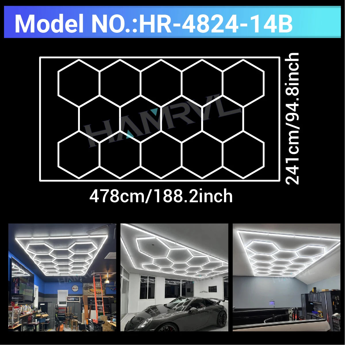 Garage Lights Hexagon Lamp 110-240V LED Tube Honeycomb Barbershop Ceiling Lighting For Workshop 4S Car Show Auto Body Repair Gym